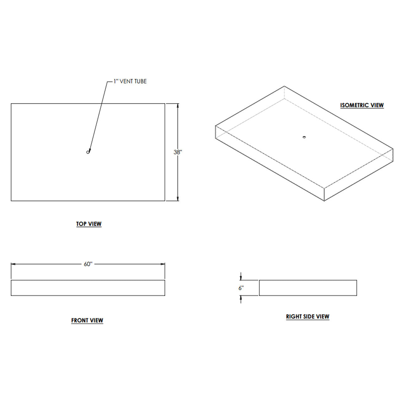 55.5 Gallon RV Water Tank 60" x 38" x 6" EPI 174W Discontinued